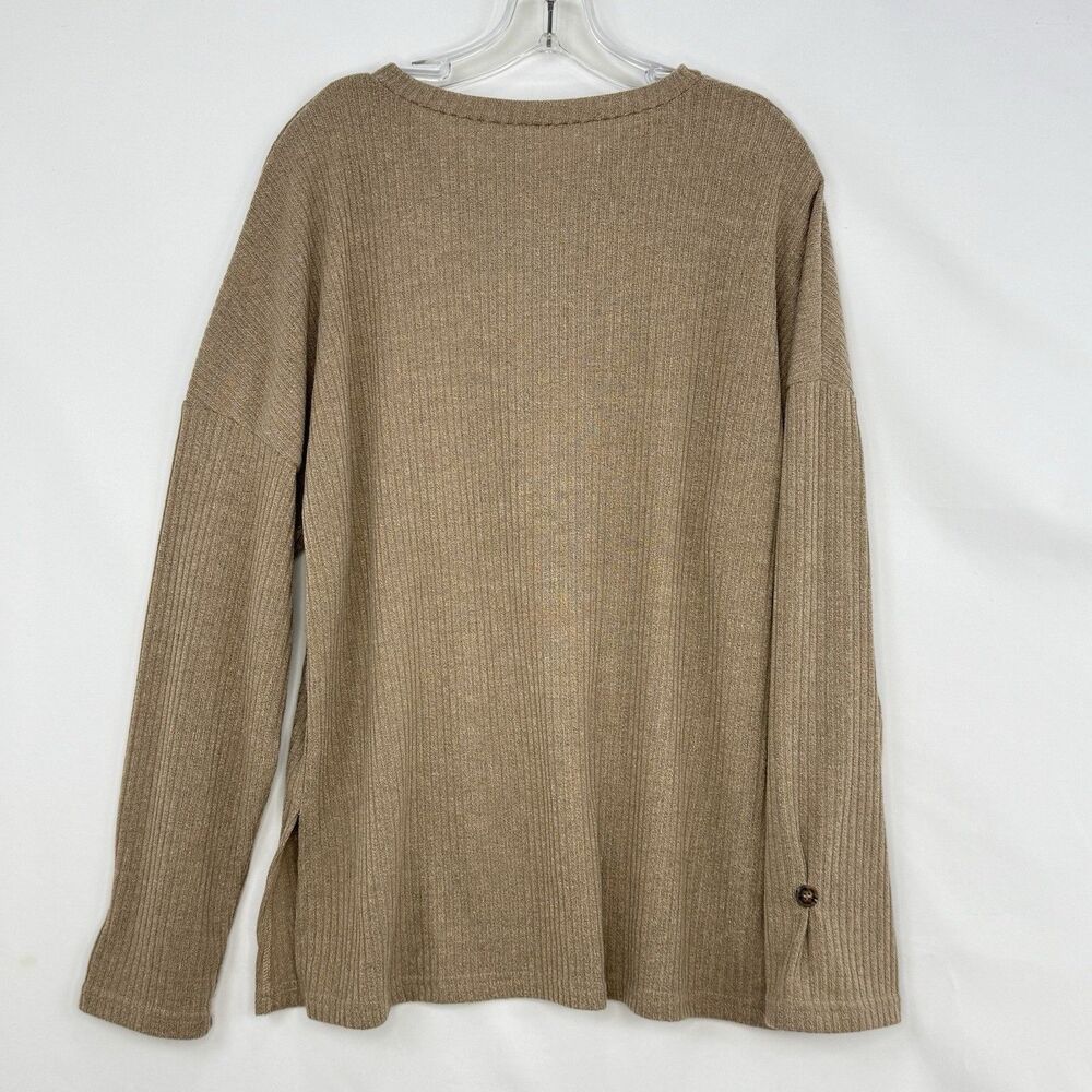 Womens Pale Khaki Rib Textured Henley Knit Top Size XL Long Sleeve Button - Picture 5 of 16
